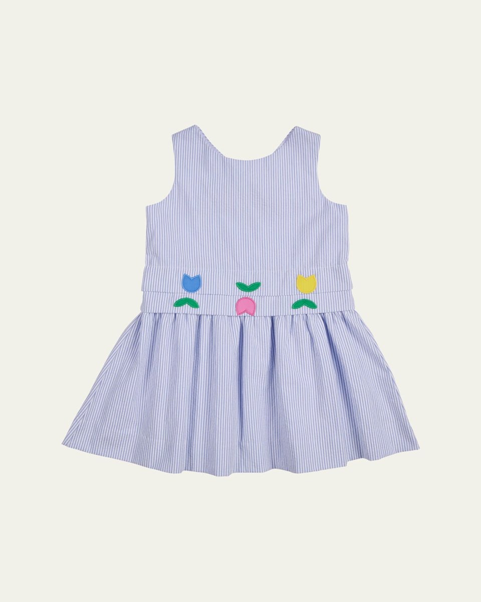 Girl's Seersucker Dress with Tulips, Size 2-6